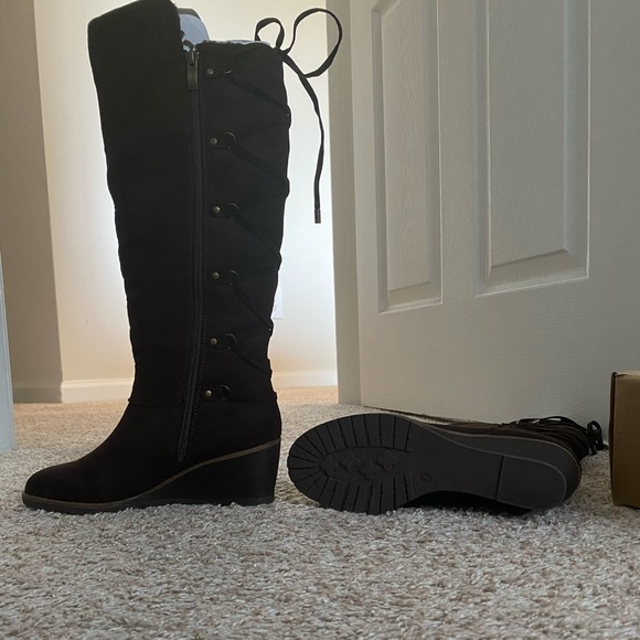 Björndal Collette Lined Zip Up Wedge Heel Tall Boots W 7 Brown - Picture 3 of 3
